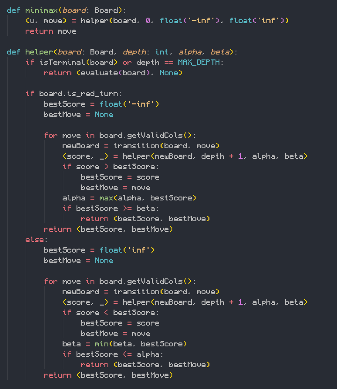 Minimax implementation for Connect4 / Reflection on naive programming